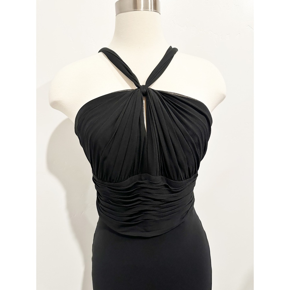 Anne Klein Black Y2K Pleated Keyhole Silk Dress Size 8 Whimsy Goth - Picture 3 of 9